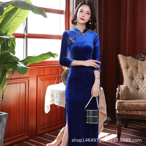 礼仪服装女迎宾旗袍红色外嫁女回娘家中长款秋冬